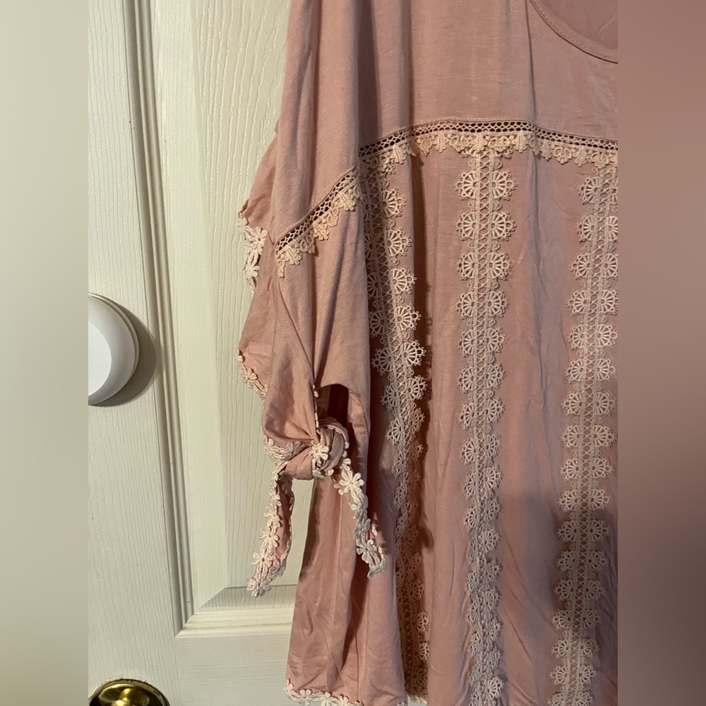 Pink Lace Trim Blouse